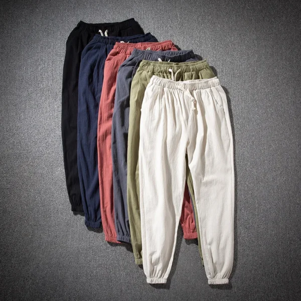 Oversized Men's Cotton Linen Harem Pants Chinese Style Joggers - Image 3