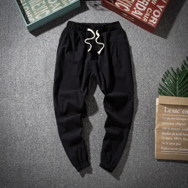 Oversized Men's Cotton Linen Harem Pants Chinese Style Joggers - Image 2