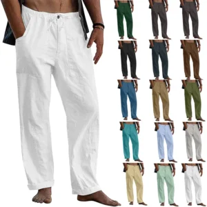 Men's Cotton Linen Casual Straight Beach Fitness Trousers 2025