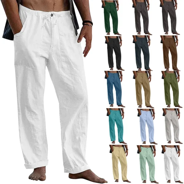 Men's Cotton Linen Casual Straight Beach Fitness Trousers 2025