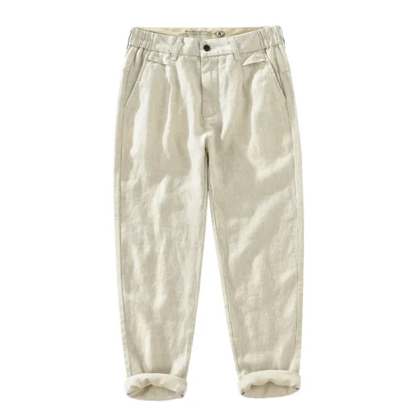 Summer Linen Pants Men White Breathable Casual Straight Trousers - Image 5