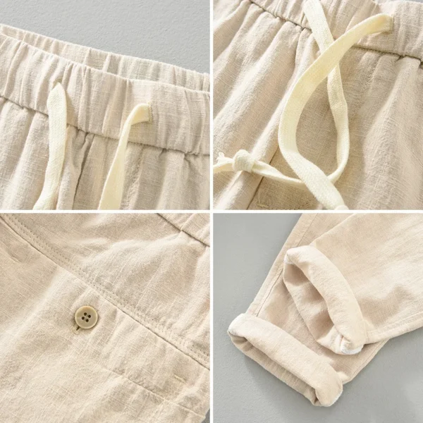 Mens Linen Harem Pants Vintage Pleated Breathable Summer Trousers - Image 3