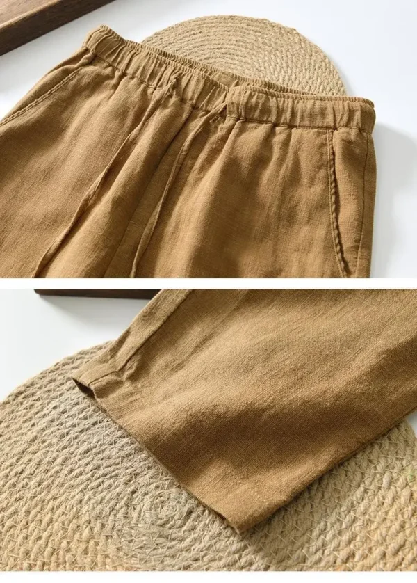 Men's Linen Cotton Casual Pants Elastic Waist Vintage Korean Style - Image 6
