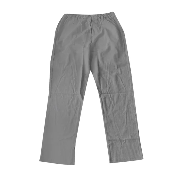 Mens Cotton Linen Straight Pants Breathable Elastic Waist Pockets - Image 4