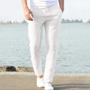 Men's Cotton Linen Jogger Pants Summer Loose Breathable Vacation Trousers