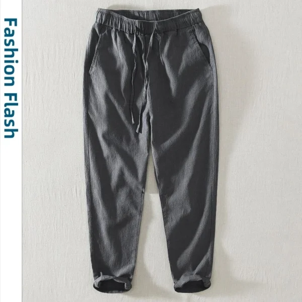 Men's Linen Cotton Casual Pants Elastic Waist Vintage Korean Style - Image 2