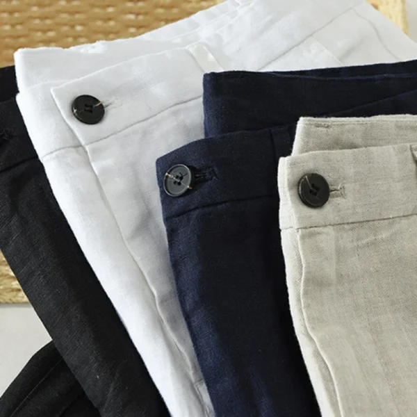 Summer Men's White Linen Loose Straight Breathable Beach Pants - Image 3