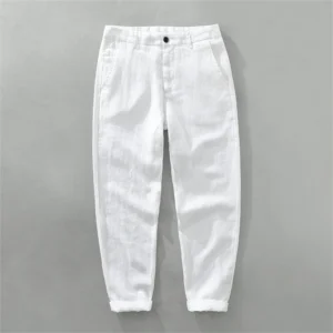 Summer Men's White Linen Loose Straight Breathable Beach Pants
