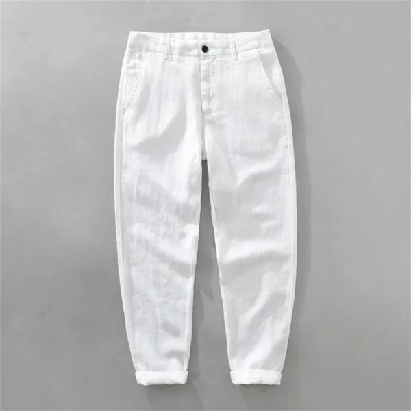 Summer Men's White Linen Loose Straight Breathable Beach Pants