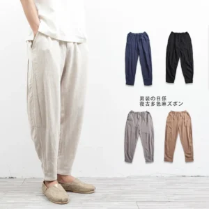 Spring Summer Men's Cotton Linen Small Leg Casual Harem Pants