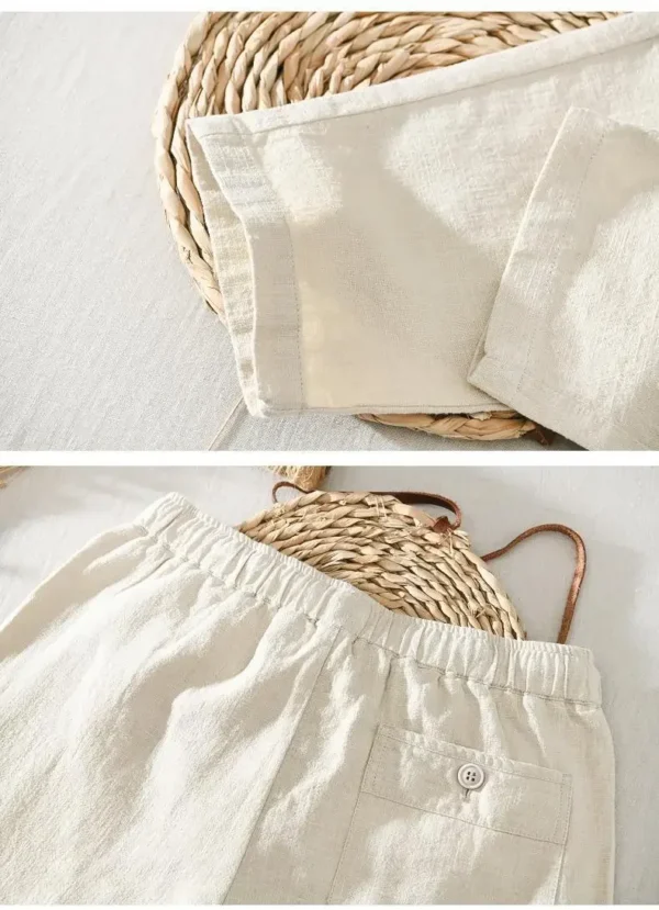 Men's Linen Cotton Casual Pants Elastic Waist Vintage Korean Style - Image 5