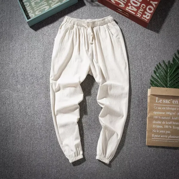 Oversized Men's Cotton Linen Harem Pants Chinese Style Joggers
