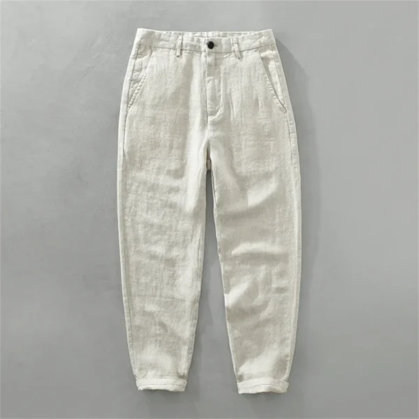 Summer Men's White Linen Loose Straight Breathable Beach Pants - Image 7
