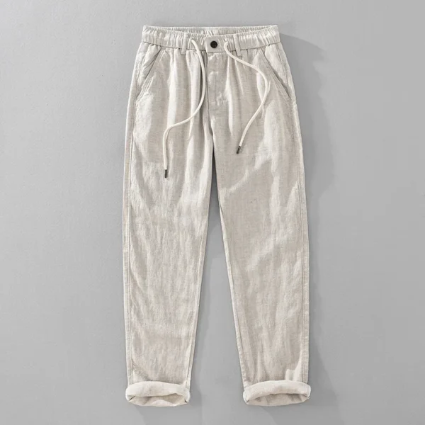 Summer Linen Drawstring Straight Vintage Work Pants For Men - Image 2