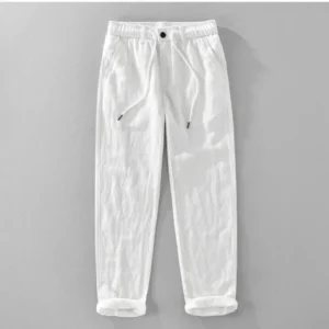 Summer Linen Drawstring Straight Vintage Work Pants For Men