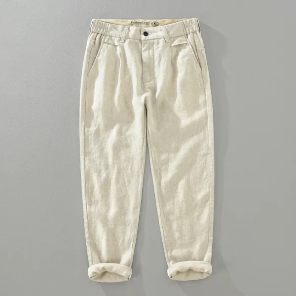Summer Linen Pants Men White Breathable Casual Straight Trousers - Image 2