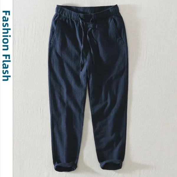 Men's Linen Cotton Casual Pants Elastic Waist Vintage Korean Style - Image 3