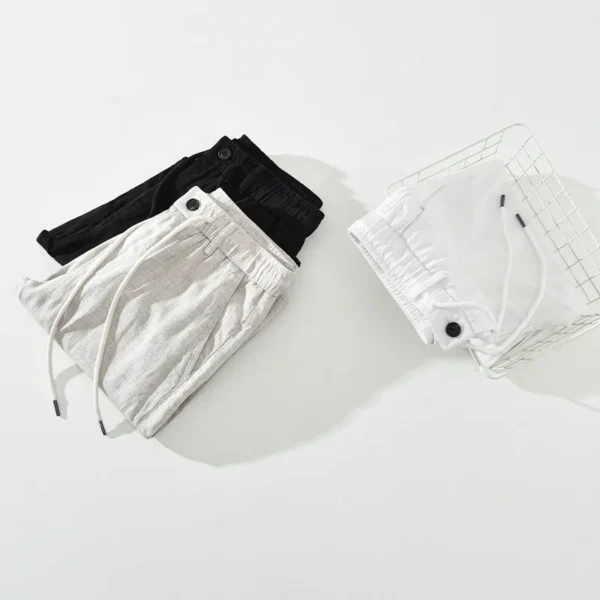 Summer Linen Drawstring Straight Vintage Work Pants For Men - Image 3