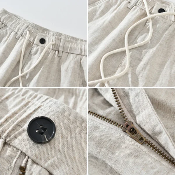 Summer Linen Drawstring Straight Vintage Work Pants For Men - Image 6