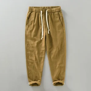 Mens Linen Harem Pants Vintage Pleated Breathable Summer Trousers