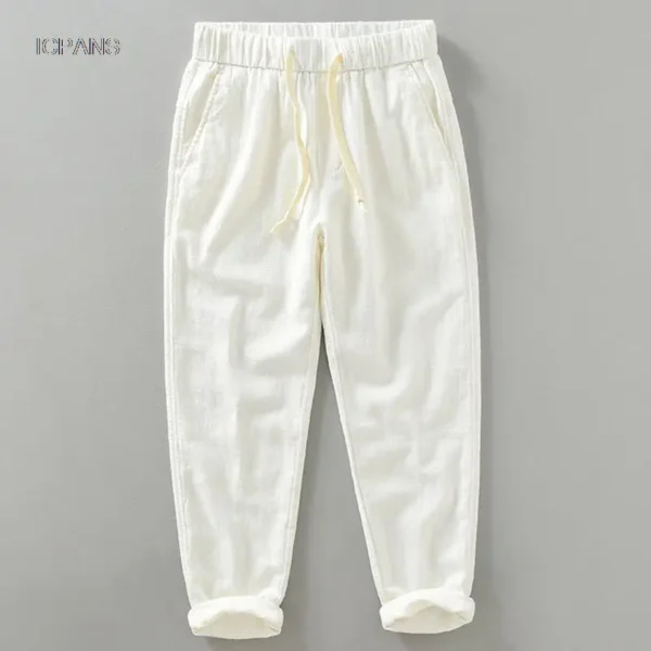 Mens Linen Harem Pants Vintage Pleated Breathable Summer Trousers - Image 2