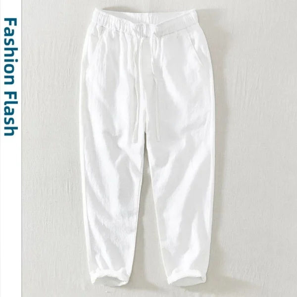 Men's Linen Cotton Casual Pants Elastic Waist Vintage Korean Style - Image 4