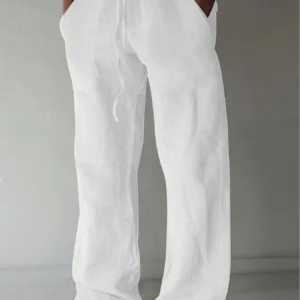 Men's White Casual Pants Drawstring Waist Comfortable All-Season Wear