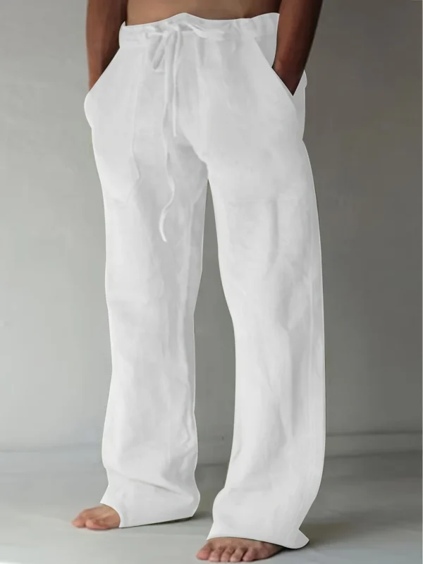Men's White Casual Pants Drawstring Waist Comfortable All-Season Wear