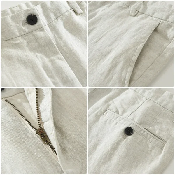 Summer Men's White Linen Loose Straight Breathable Beach Pants - Image 4