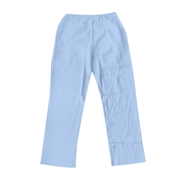 Mens Cotton Linen Straight Pants Breathable Elastic Waist Pockets - Image 5