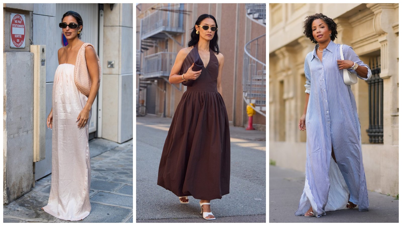 comparison of light and dark summer linen dress colors in natural sunlight